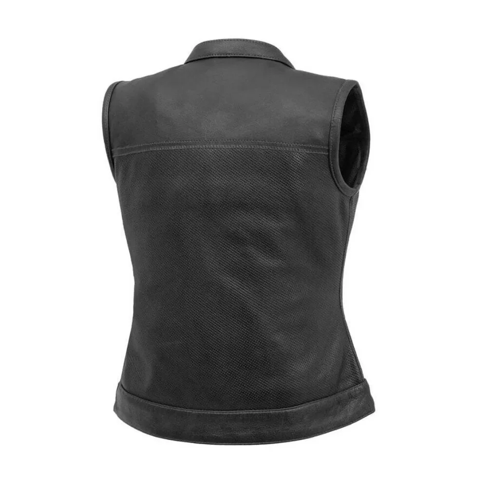 Jessica Perforated Women's Club Style Motorcycle Leather Vest